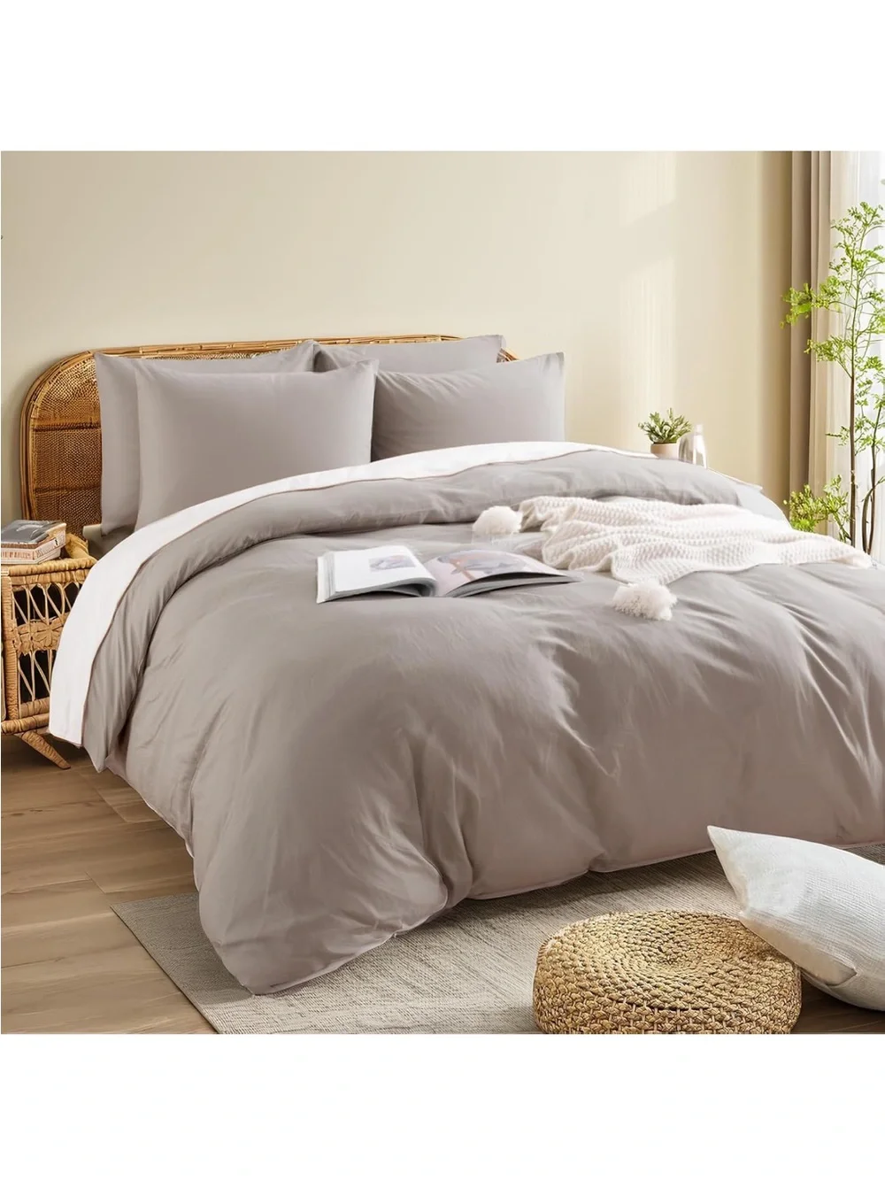 NEW NEXHOME PRO Duvet Cover Set 100% Washed Cotton Oversized King 120